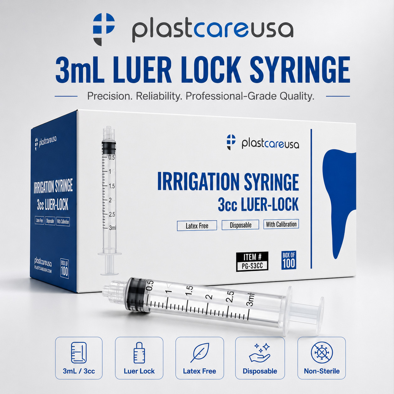 50 3ml 3cc Luer Lock Disposable Syringes (Non Sterile) for Saline Oral Medicine