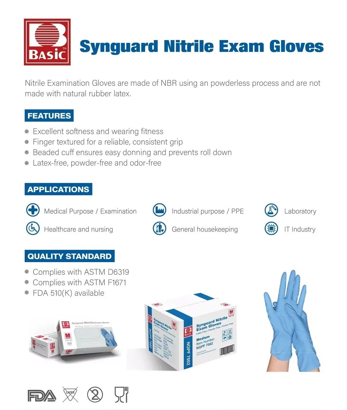 1000PCS Dental Medical Blue Nitrile Exam Gloves Latex & Powder-Free Food-Safe