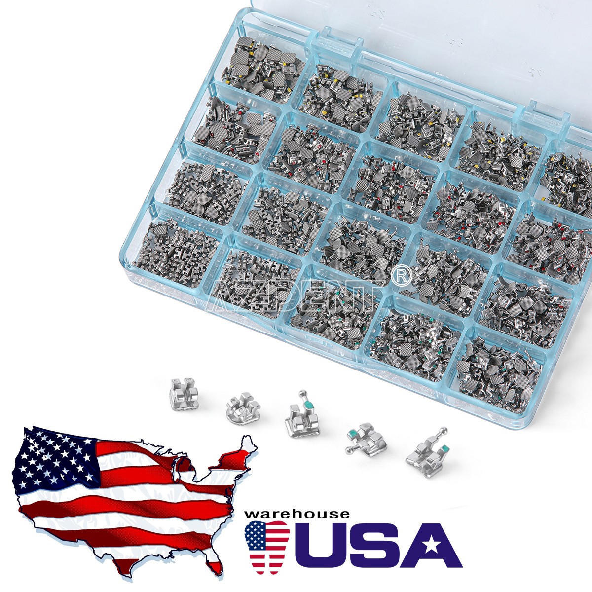 50 Sets AZDENT Dental Orthodontic MIM Monoblock Brackets Brace Roth.022 345 HOOK