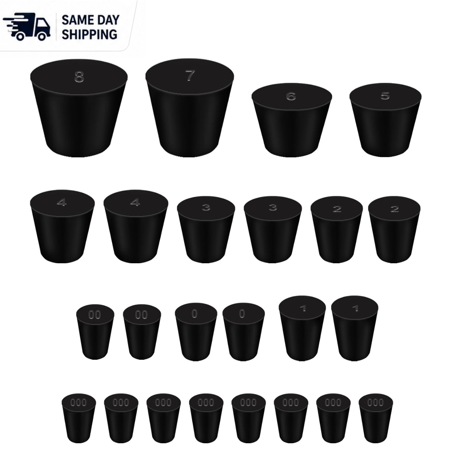 Solid Rubber Stoppers Set – 24 Pcs with 11 Versatile Sizes for Various Uses