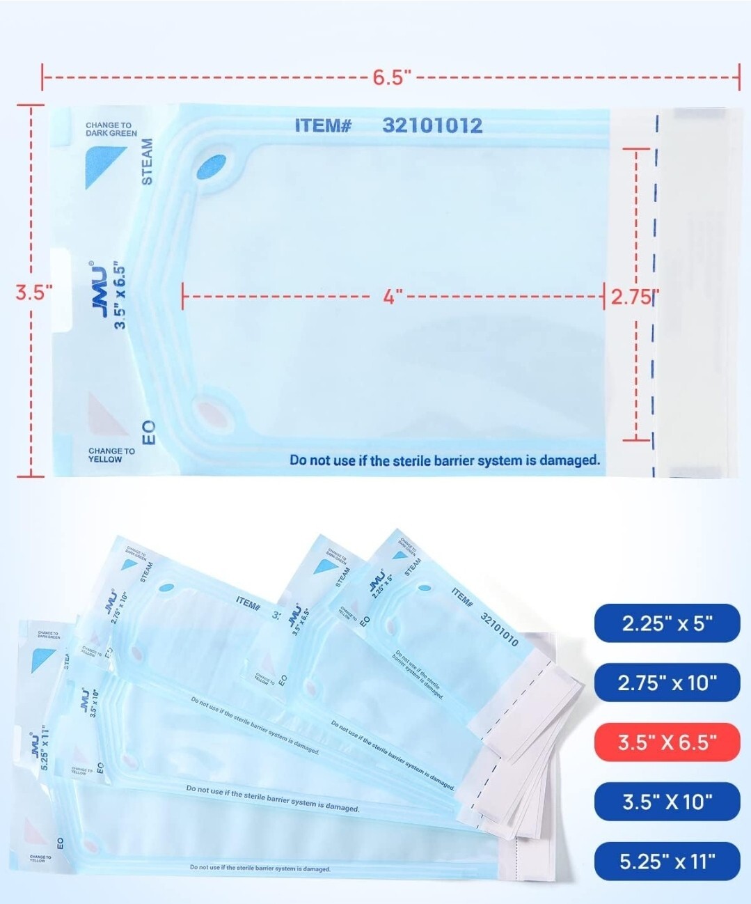 200 Self-Sealing Sterilization Pouch, 3.5″ x 6.5″ (5.25) Paper/Blue Film (1 Box)