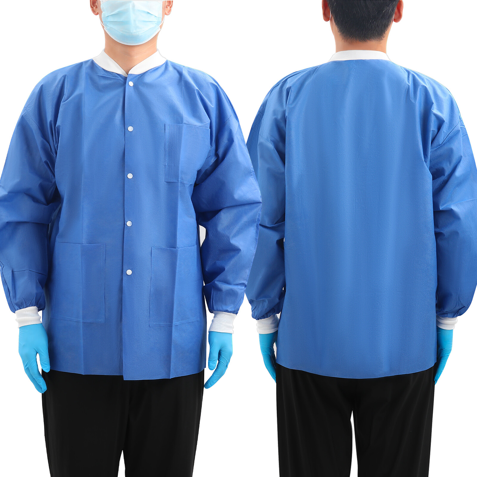JMU Disposable SMS Lab Jackets Hip Length Medical Jacket W/3 Pockets 40g SMS