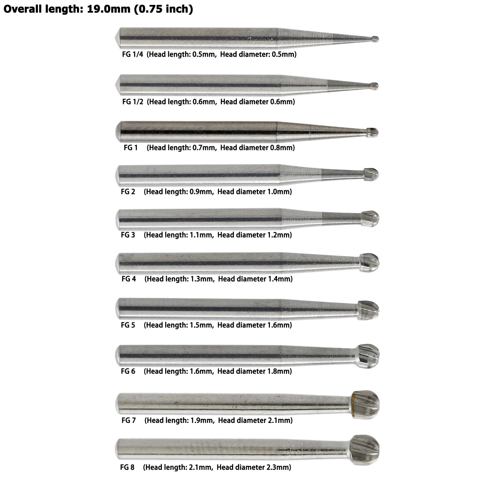Wave Dental Carbide Burs Round For High Speed Handpiece FG 1/4 1/2 2 4 6 8 Prima