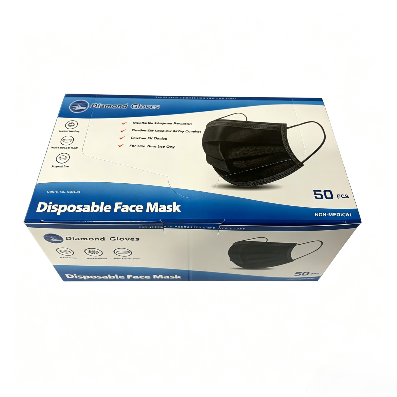 Disposable Black 3Ply Face Masks Comfort Earloop Non-Medical 100PCS