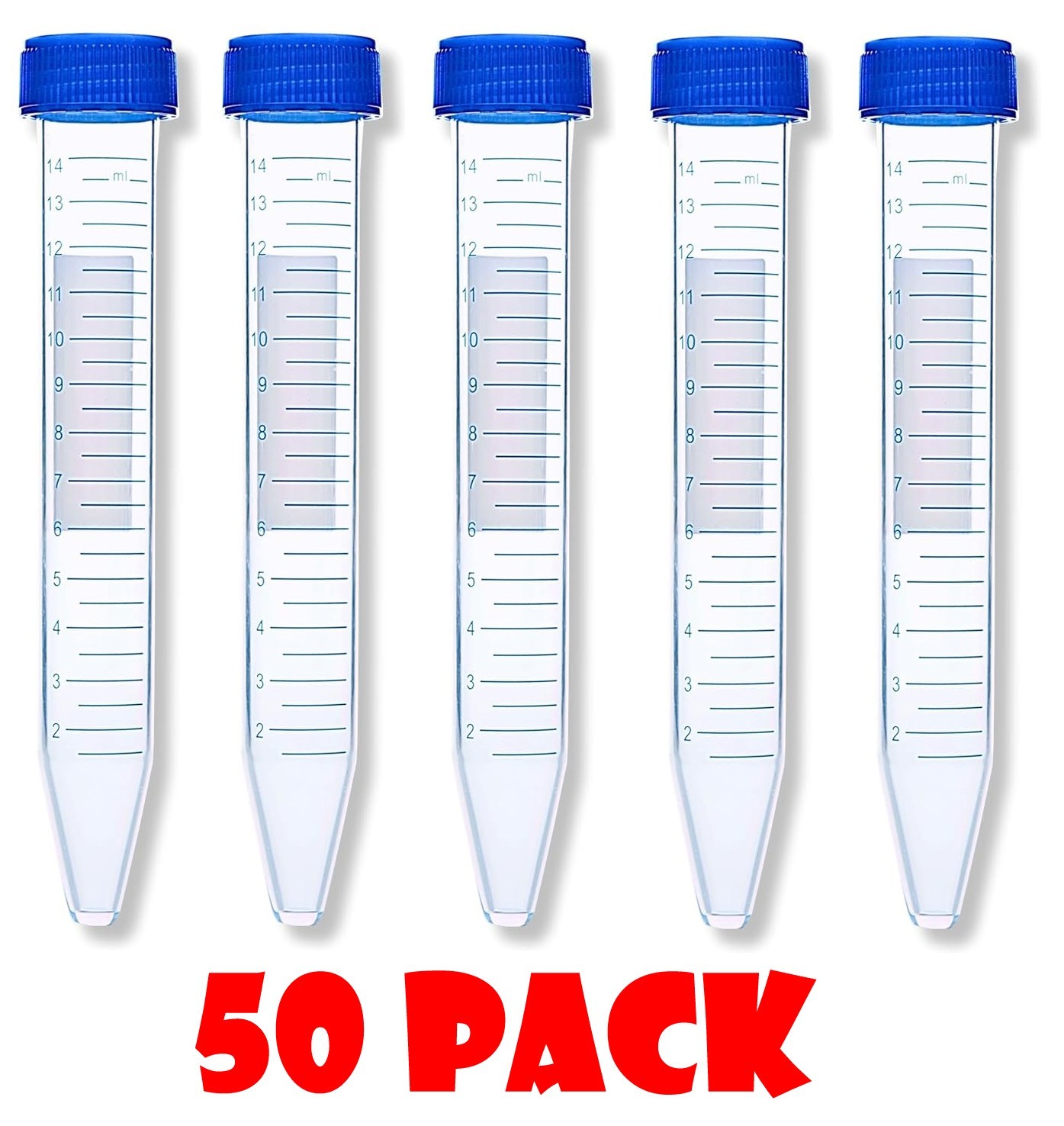 50 Pack 15mL Conical Centrifuge Tubes Sterile Plastic Test Tube with Screw Caps