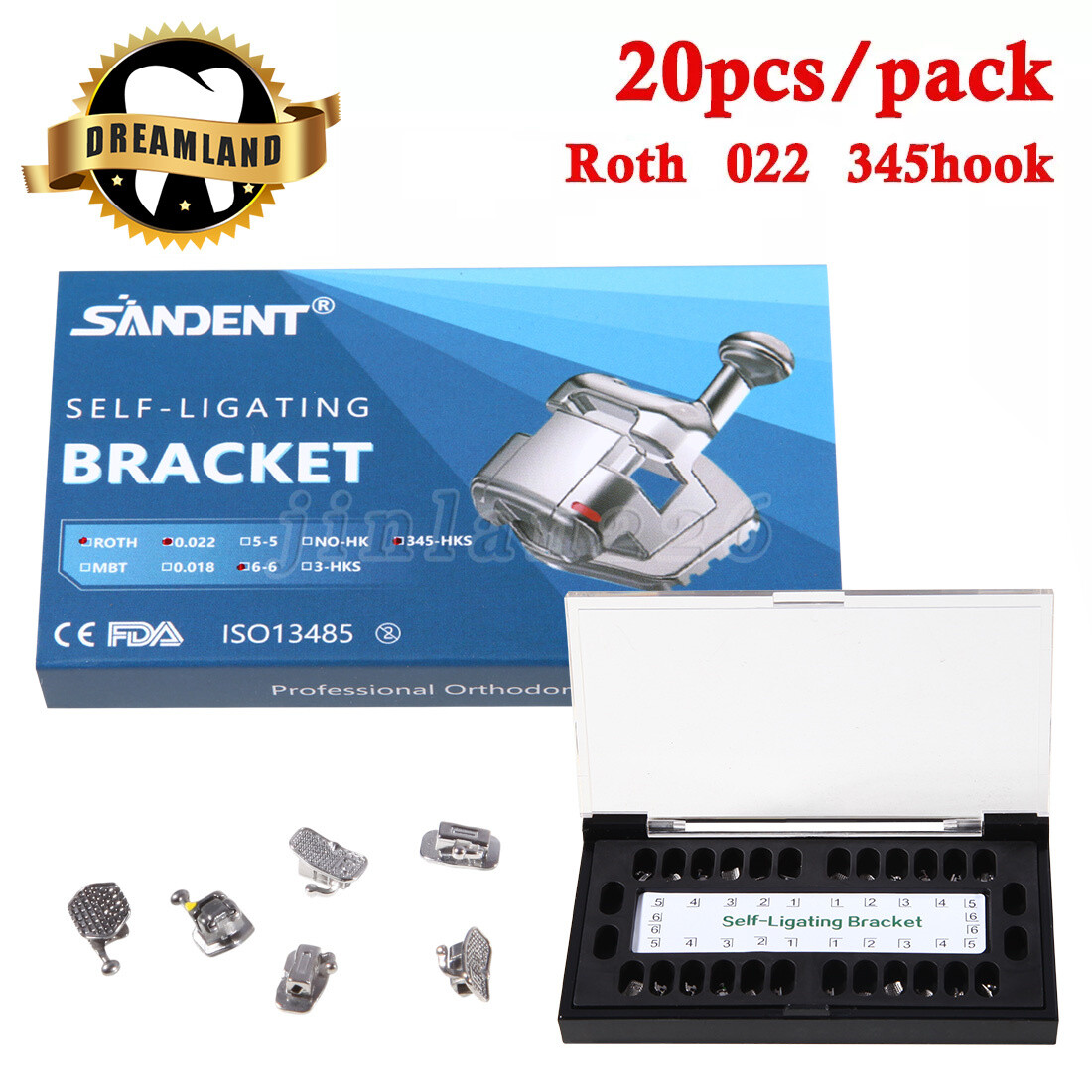 20 PCS Brackets de Ortodoncia Dental Autoligado Pasivo Roth 022 Ganchos 345 USA
