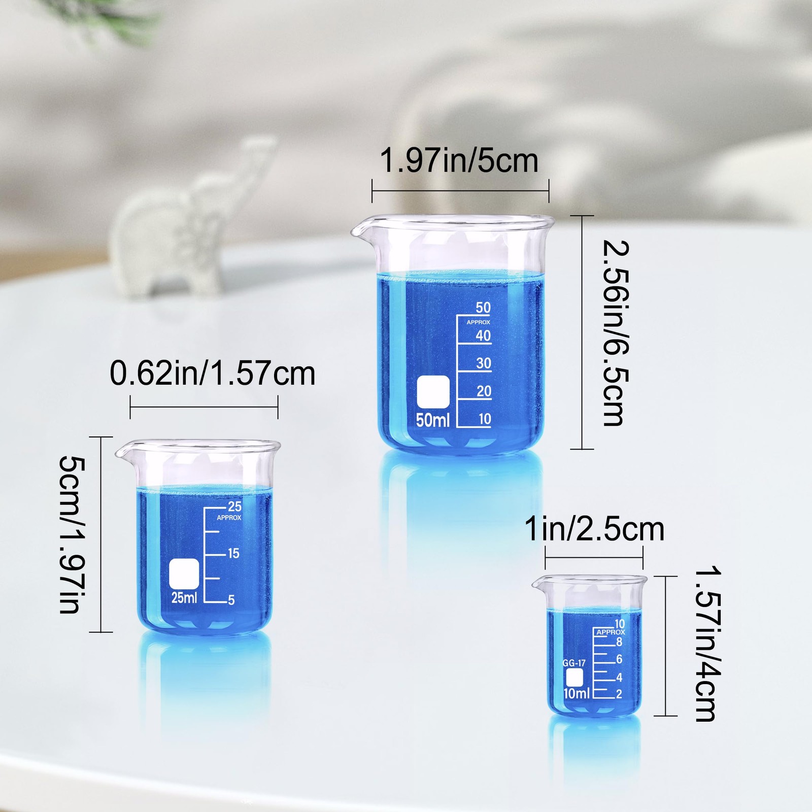 Glass Beakers Set, 5 Sizes – 10ml, 25ml, 50ml, 100ml, 250ml, 3.3…