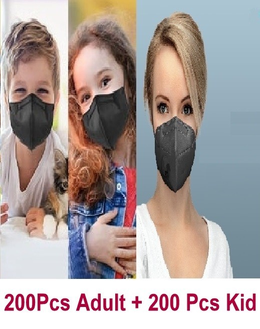 200 Black KN95 Adult Face Mask + 200 KIds KN95 Face Mask 5 Layers CE Approval