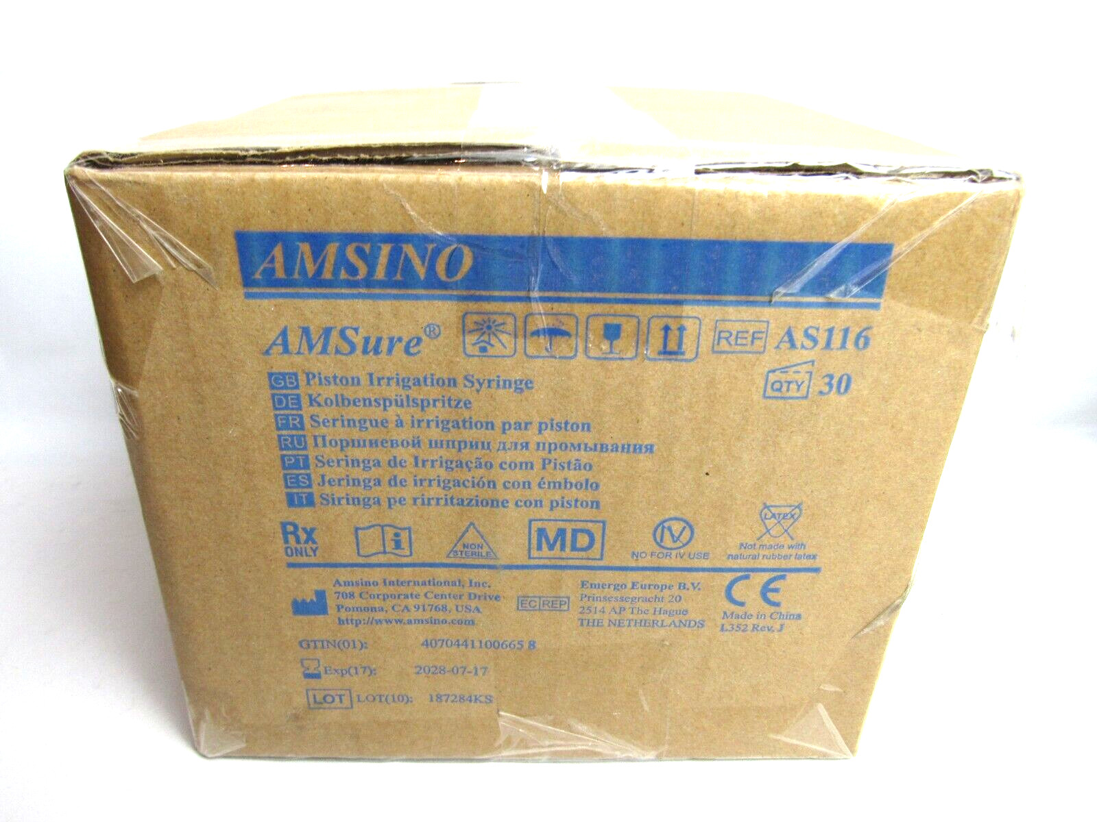Amsino Piston Irrigation Syringe 30 Count box NIB AS116