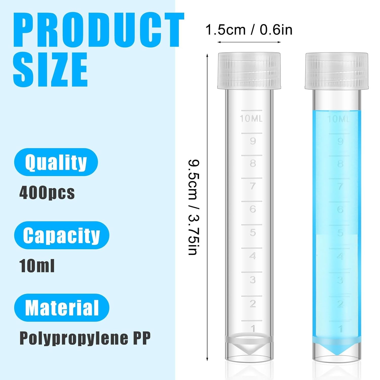 Kanayu 400 Pcs 10ml Plastic Test Tubes with Lids Vial Cap Container Small Storag