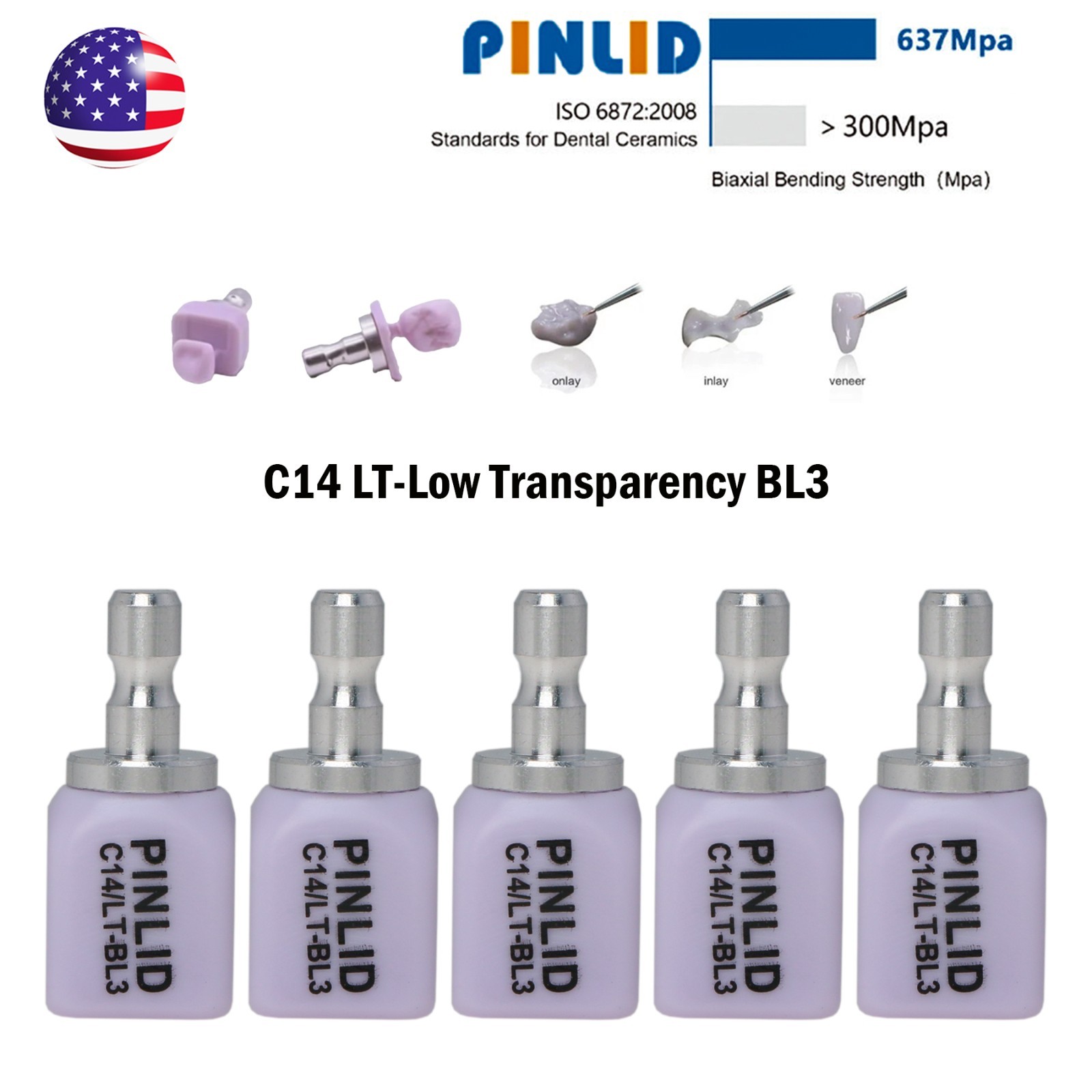 US C14 Dental Glass Ceramic Blocks LT Lithium Disilicate CAD/CAM CEREC 5Pcs/Box