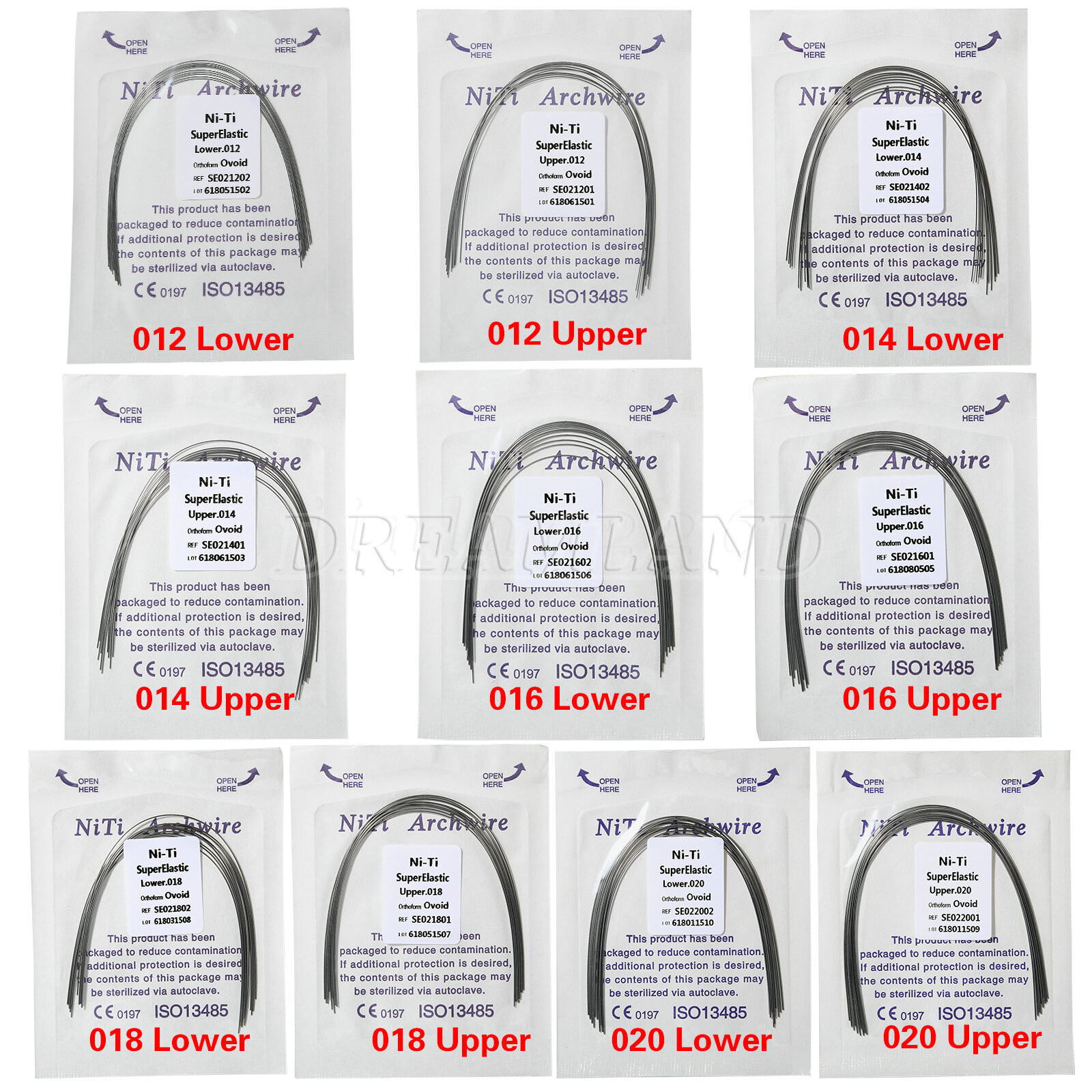 Dental Ortho Super Elastic Niti Round Arch Wire Ovoid 012-020upper/lower all