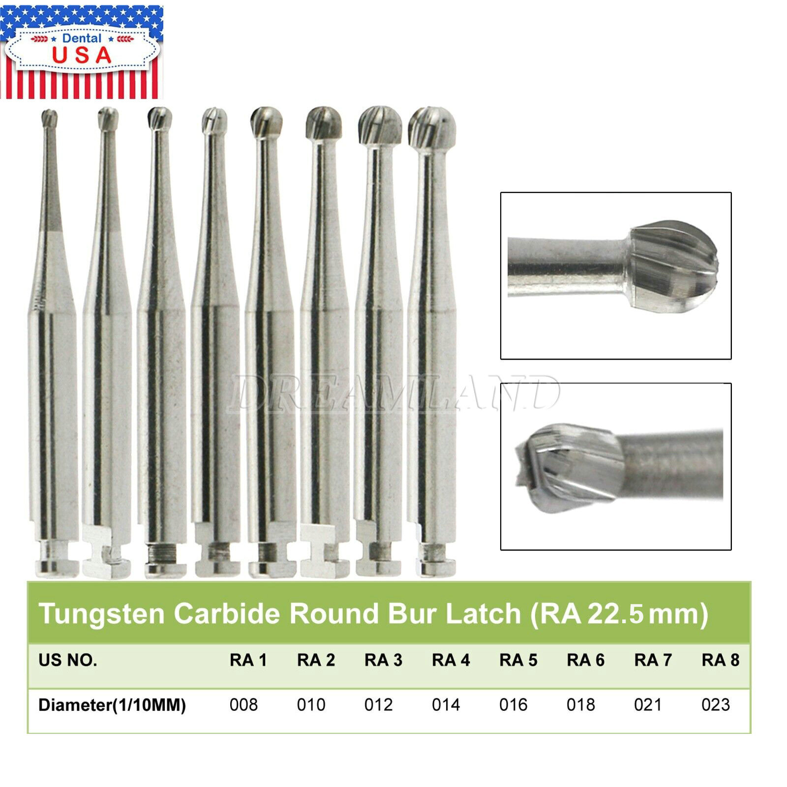 5 Pcs/Pack Dental RA Round Carbide Bur For Slow Speed Latch Type RA 1#-8# Choose