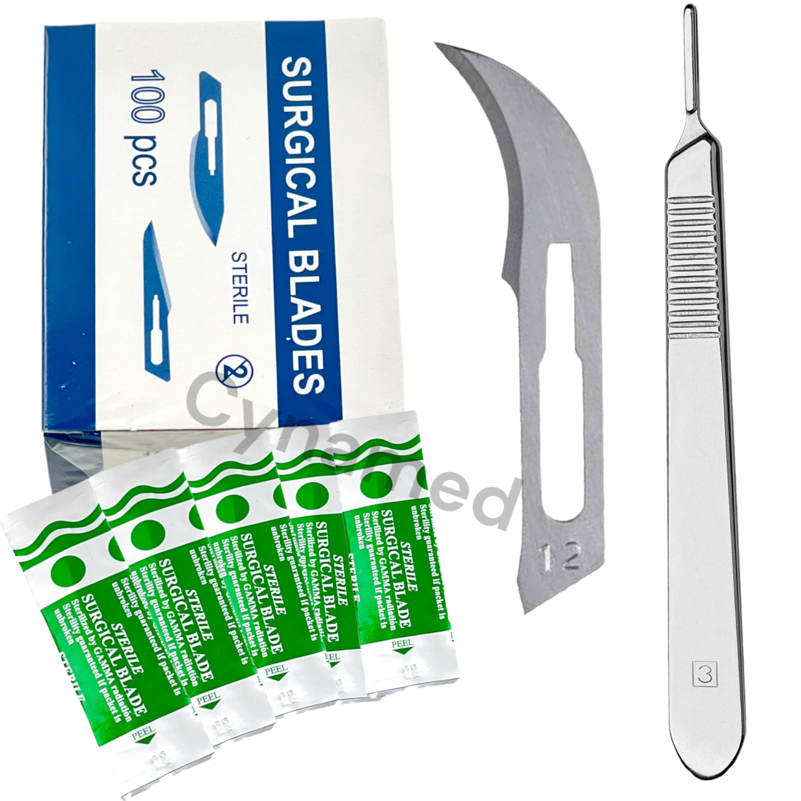 100 Sterile Surgical Blades with FREE Scalpel Knife Handle Medical Dental Tools