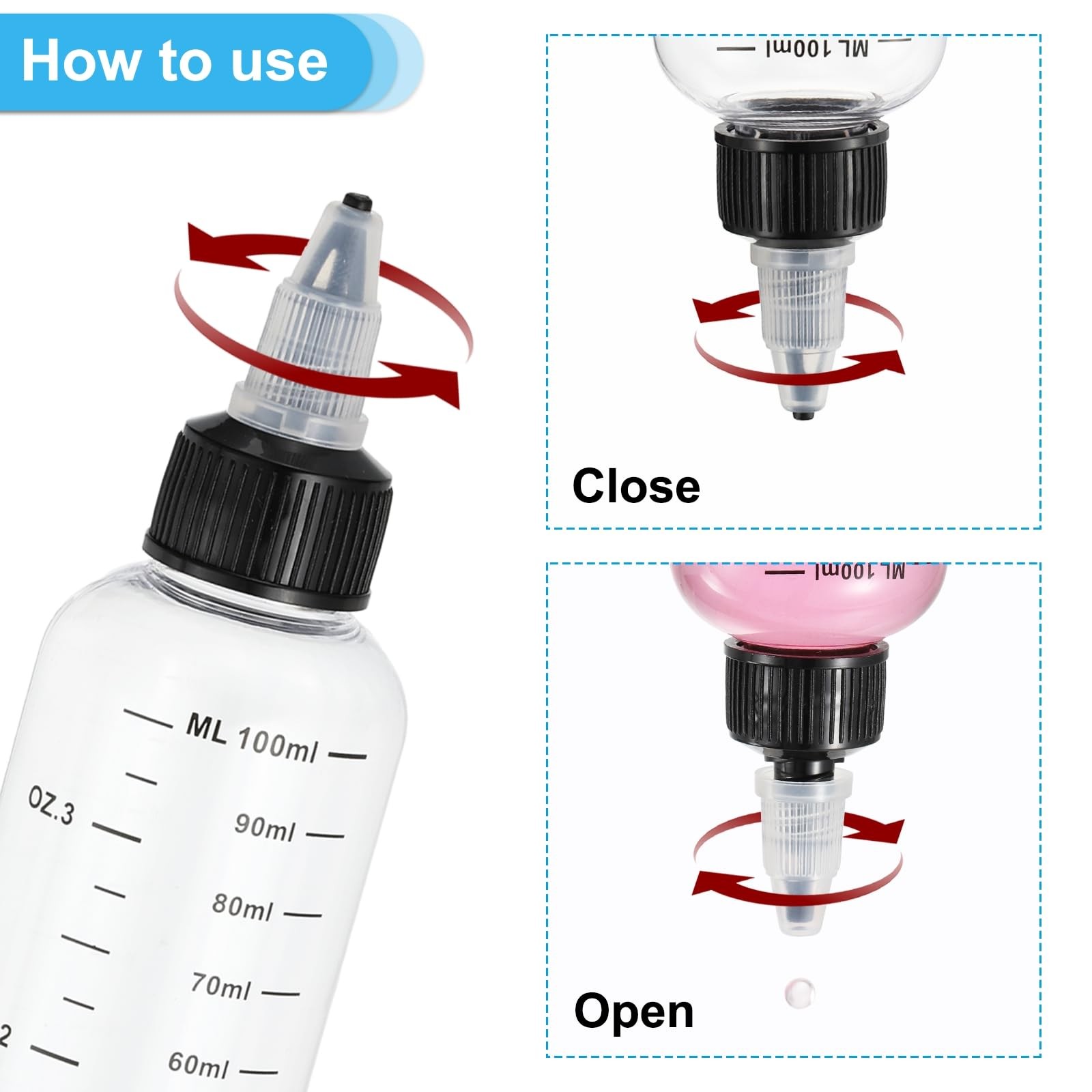 PATIKIL 2oz(60ml) Plastic Dispensing Bottle, 5Pcs 2 fl oz, Clear Black
