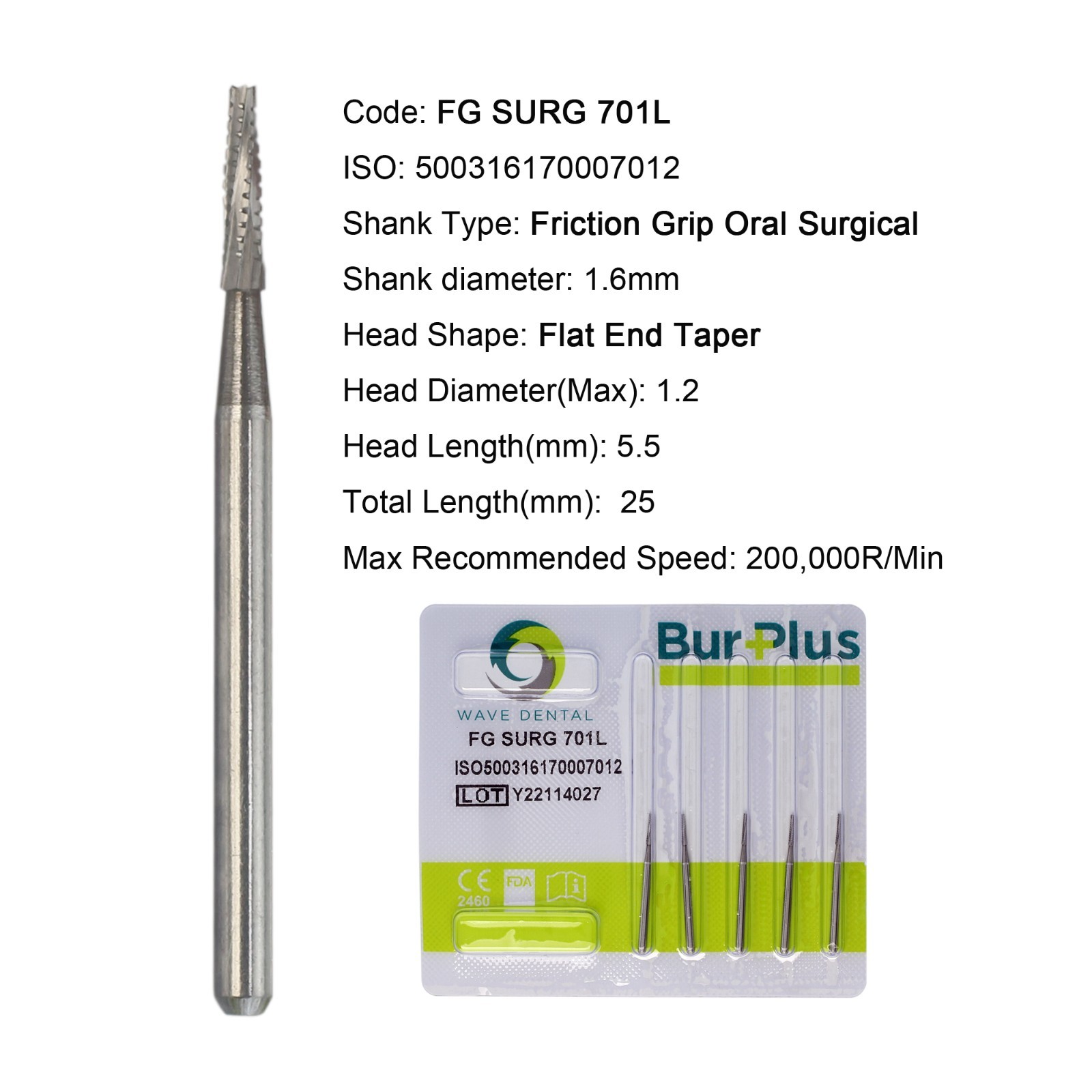 Wave Dental Surgical Burs 25mm Carbide Bur High Speed Round FG SURG 557 702 2 4