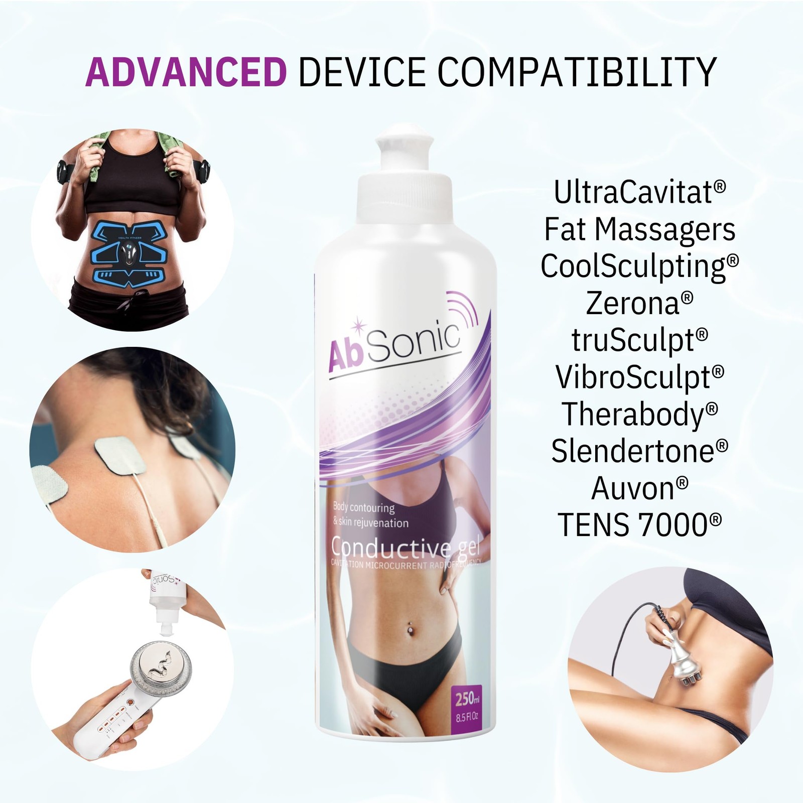 Absonic Conductive Gel for Ultrasound, Cavitation, 2 x 8.5 oz Bottle