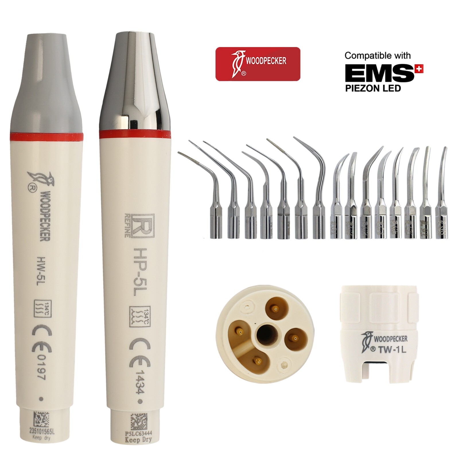 Woodpecker Dental Ultrasonic Scaler Handpiece HW-5L Piezo Tips P1 EMS PIEZON LED