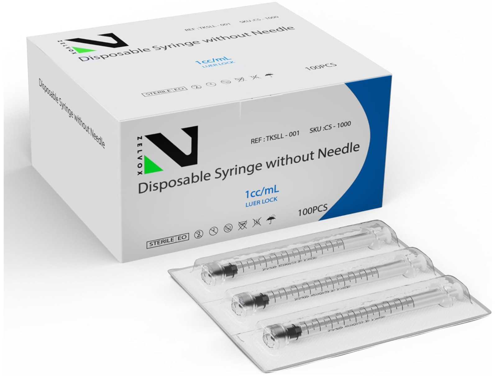 Syringes without Needle 1ml Luer Lock Sterile Syringe (No Needle) Box of 100