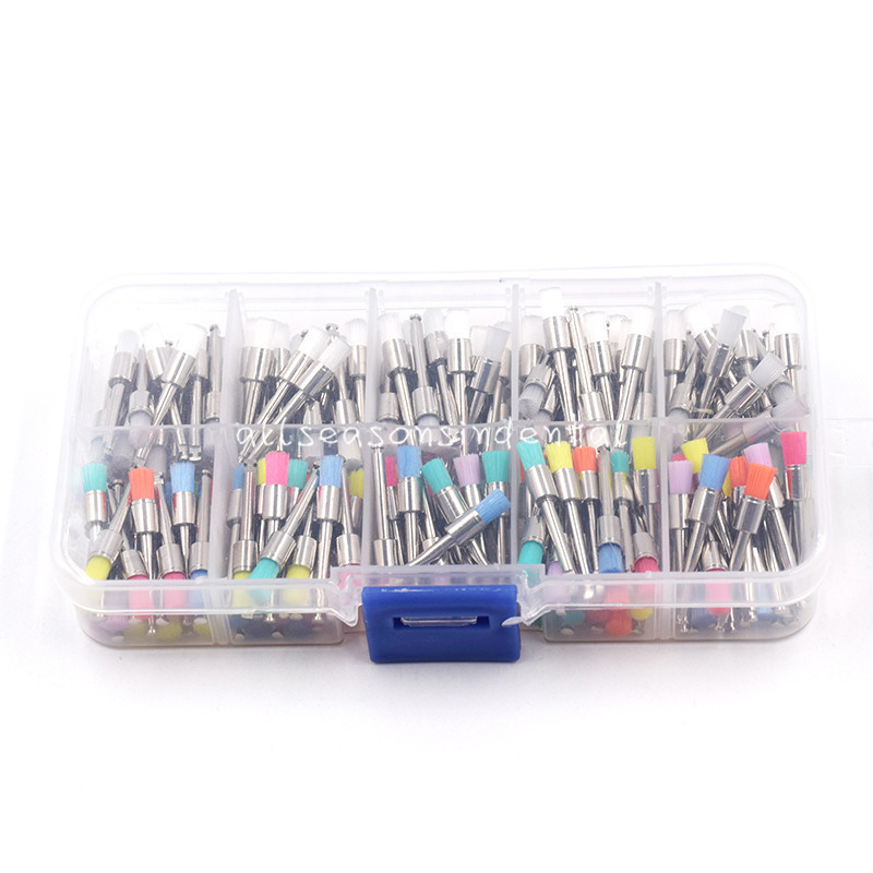 Dental Nylon Latch Flat Polishing Prophy Polisher White & Colorful Brush 200 Pcs
