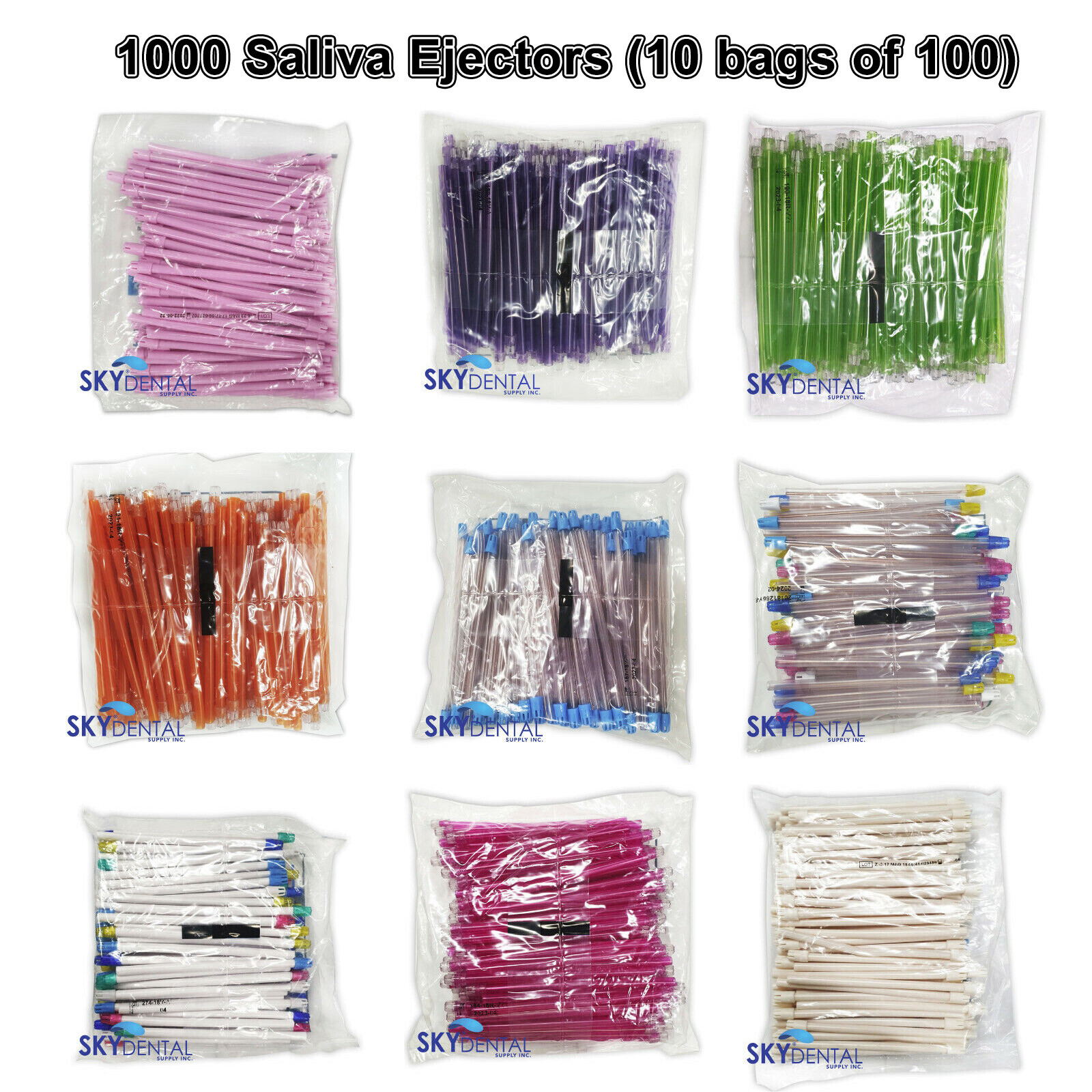 1000 Saliva Ejectors Dental Suction Ejector Made in Italy (10 Bags of 100)