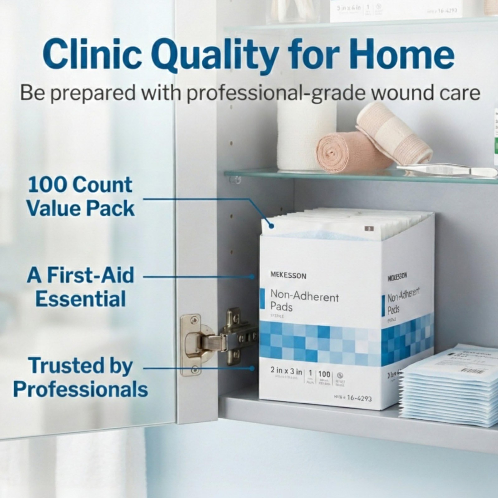 McKesson Non-Adherent Pads for Wounds, 2×3 Inch, 100 Count, White