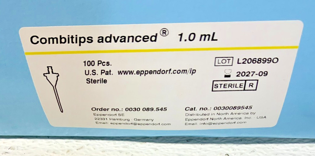 NEW Box of 100 Eppendorf 0030089545 1.0ml Sterile Combitips Advanced Pipette Tip