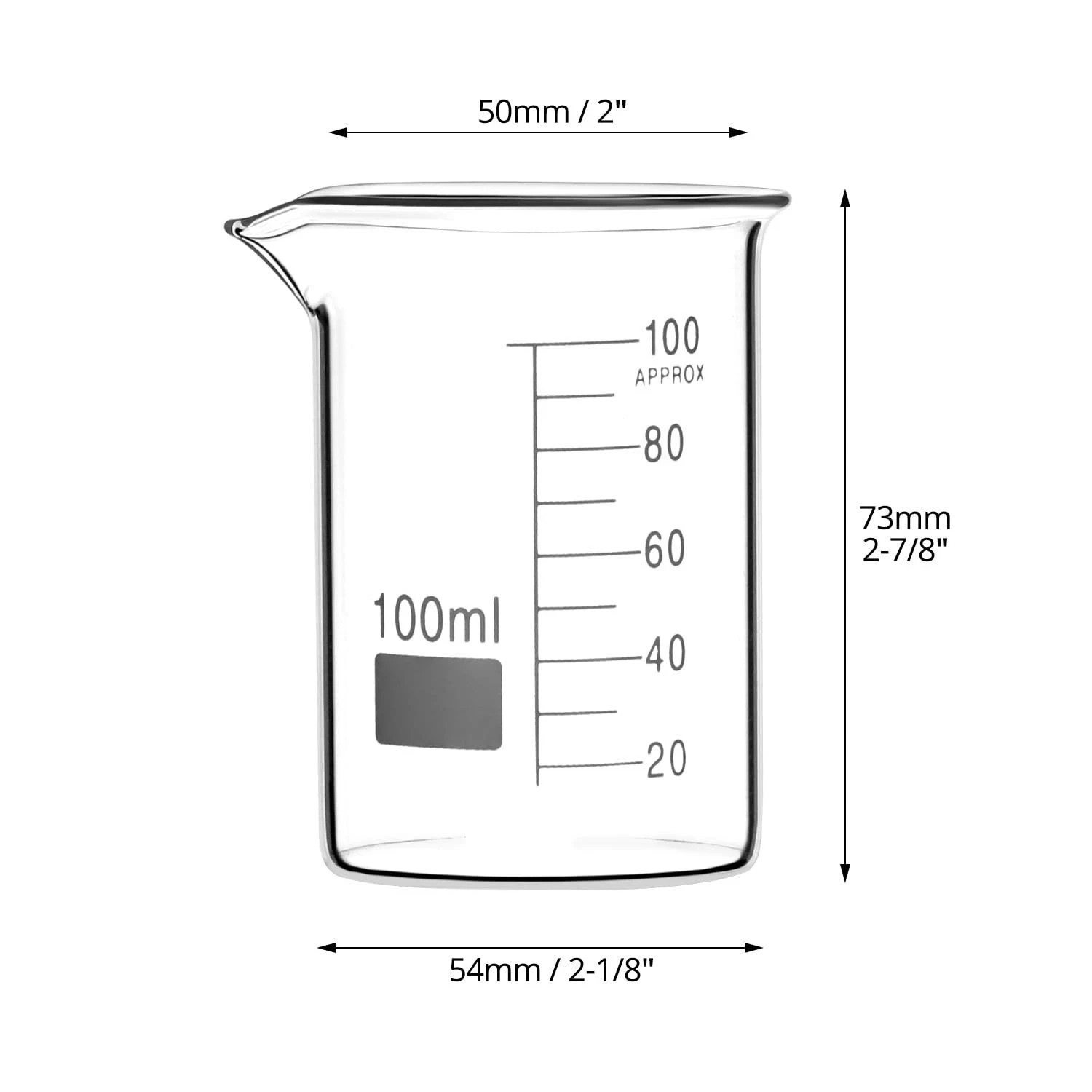 Griffin Low Form Beaker Set 100 mL 3.3 Borosilicate Glass, 6 Pack, Graduated Lab