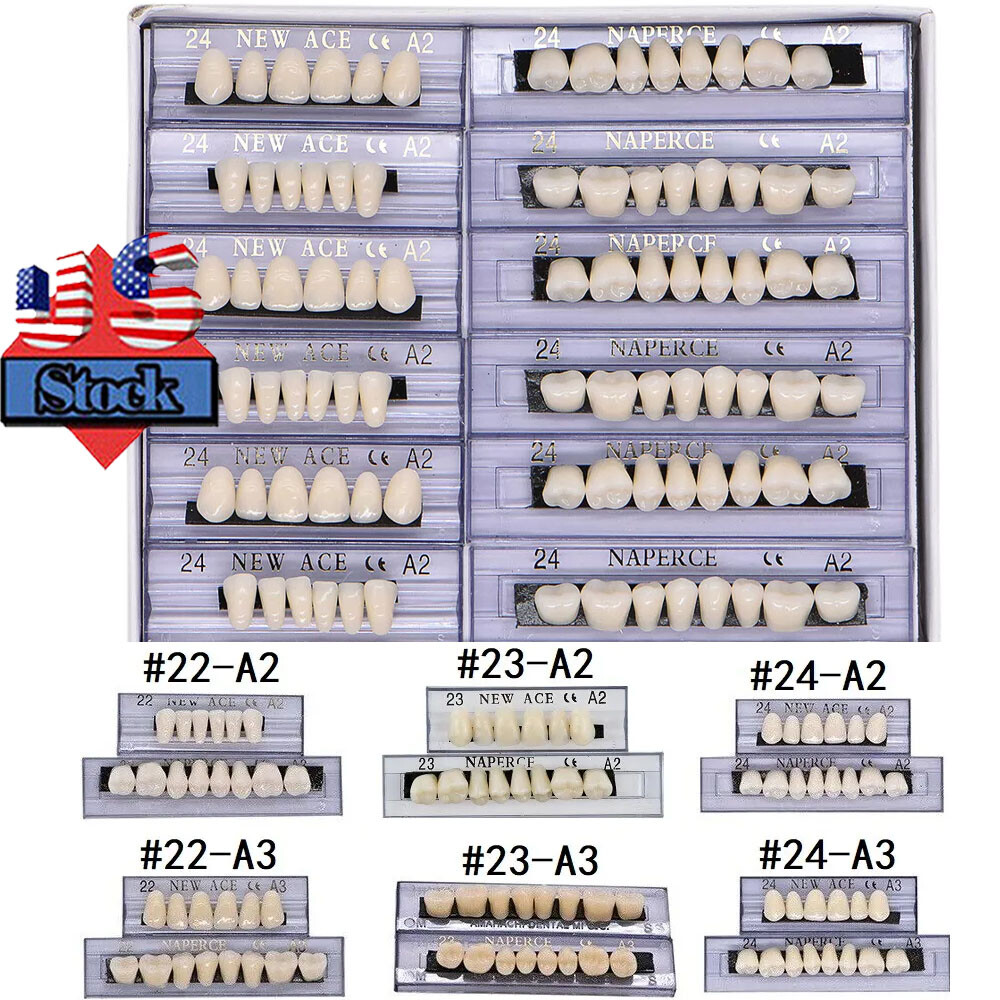 168PCS Acrylic Resin A1/A2/A3 Dental Denture Teeth Upper Lower Shade 22/23/24#