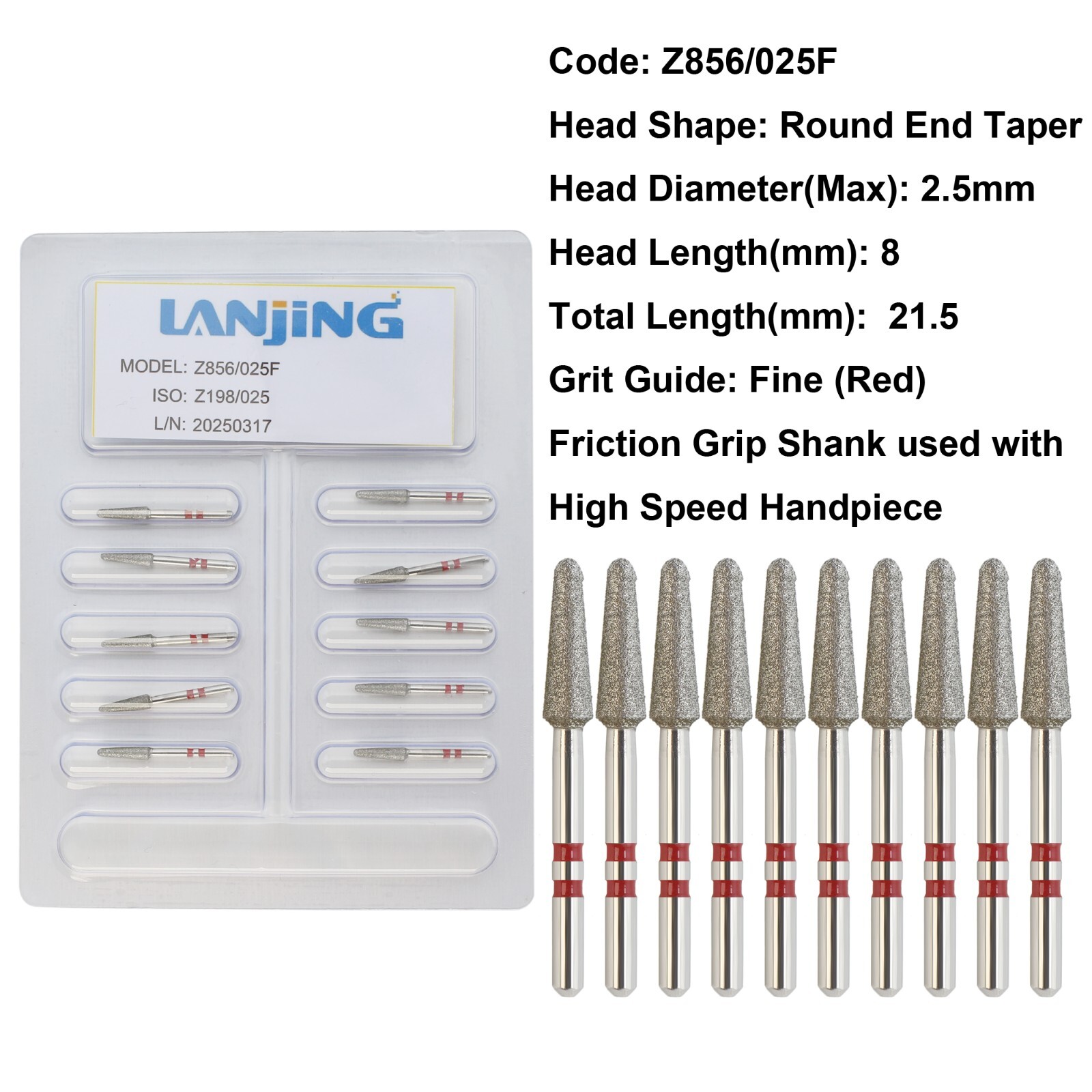 20 Types Zirconia Dental Diamond Burs FG Friction Grip for High Speed Handpiece
