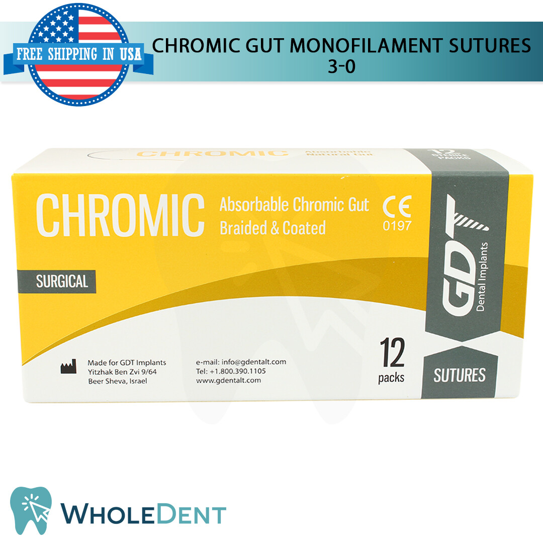 Chromic Gut Collagen Dental Thread 3/8 Circle Reverse Sterile 3-0/4-0/5-0