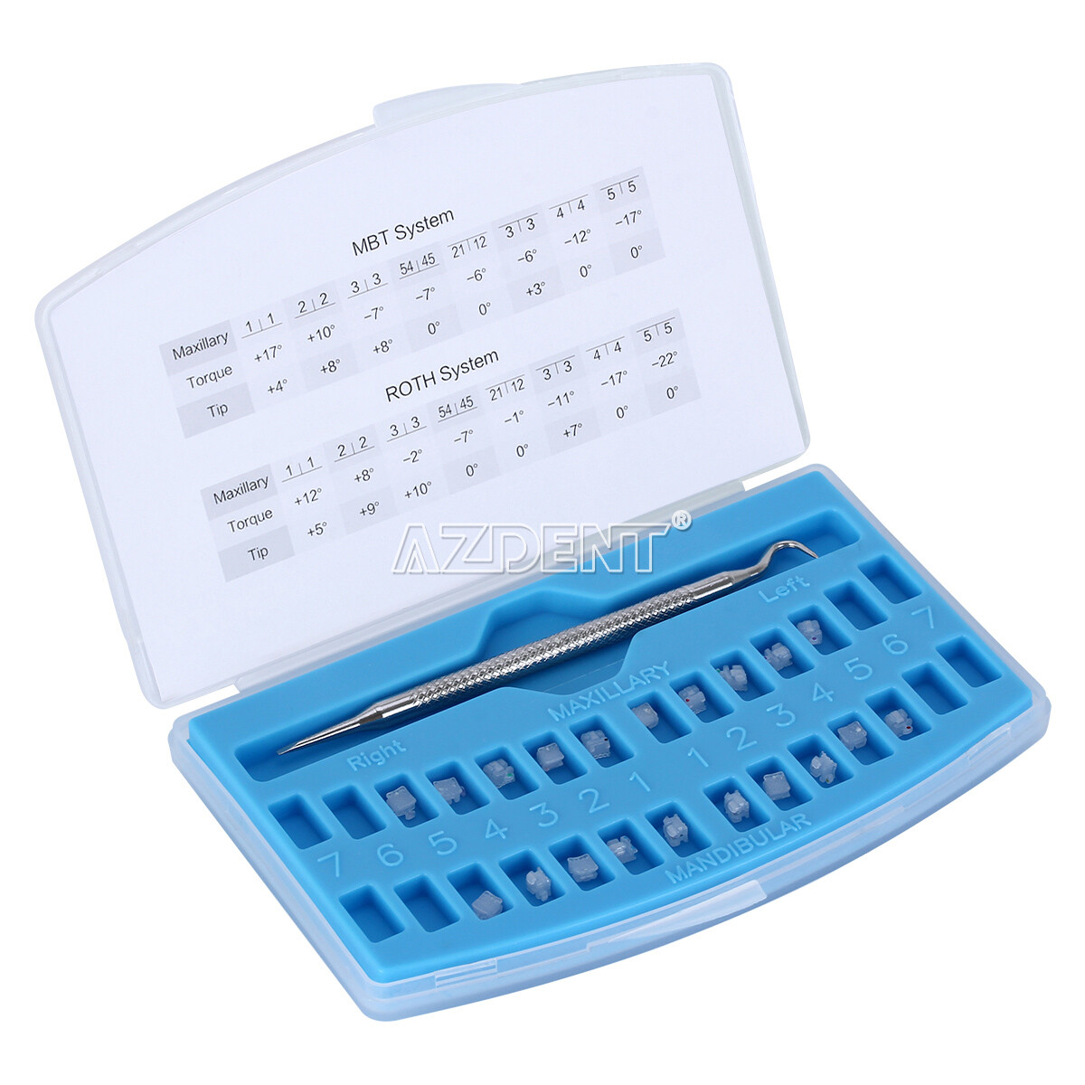 AZDENT Dental Self-Ligating Ceramic Bracket Braces Tool MBT Roth 0.022 Hooks 345