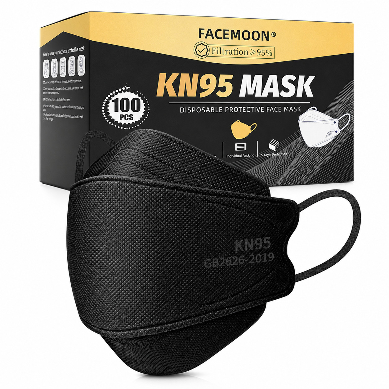 KN95 Face Mask Disposable Adults – 100 Pack 5 Layer Protection Adjustable KN95