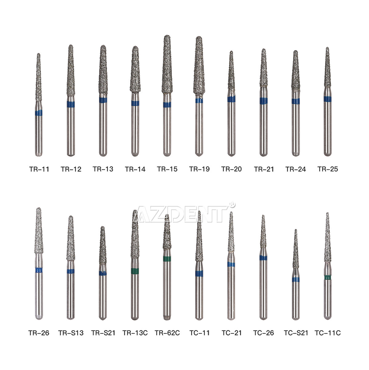 AZDENT Dental FG Diamond Burs Fit For High Speed Handpiece Friction Grip 1.6mm