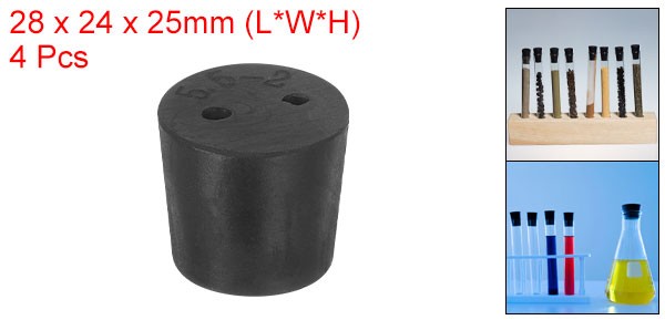4 Pcs 2-Hole Rubber Stopper, Tapered Seal Tube Stopper Plug, 28x24x25mm Black