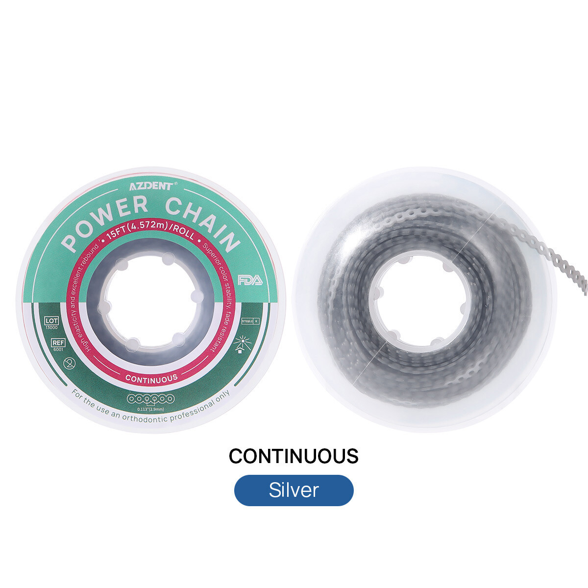 AZDENT Dental Orthodontic Colored Elastic Power Chain Long Short Continuous