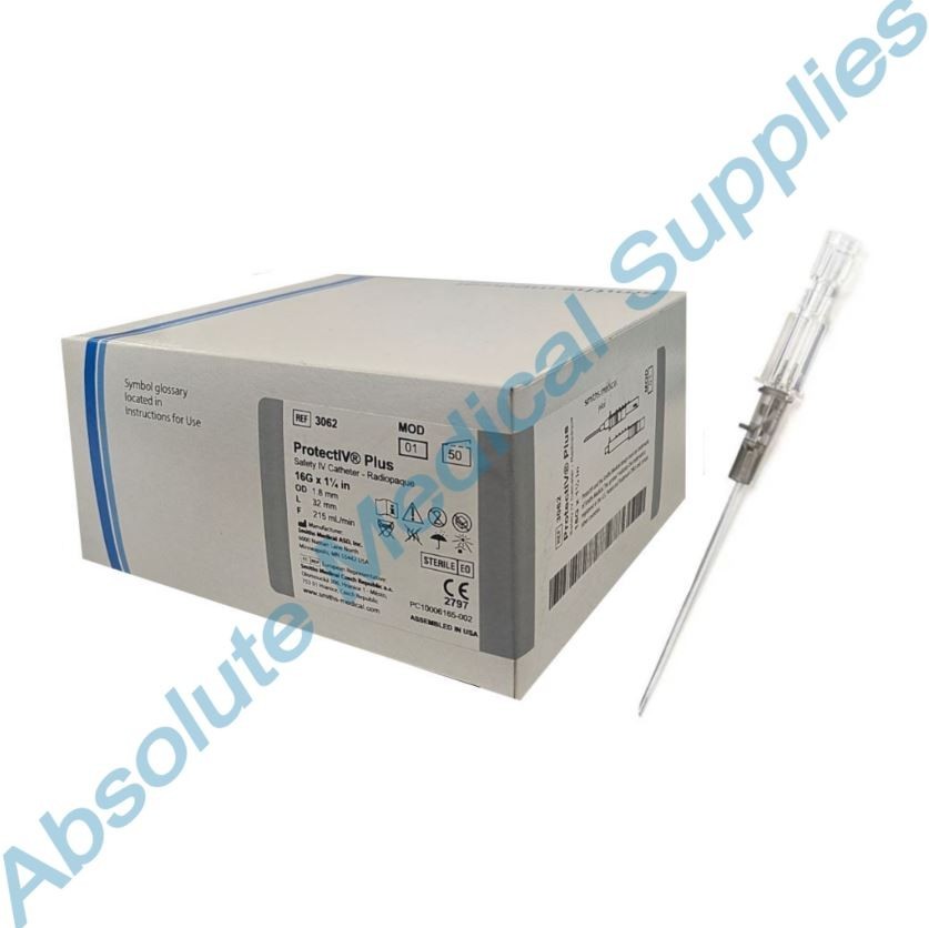 *50-Pieces* Smiths Medical Jelco ProtectIV Safety IV Catheter Radiopaque 3062