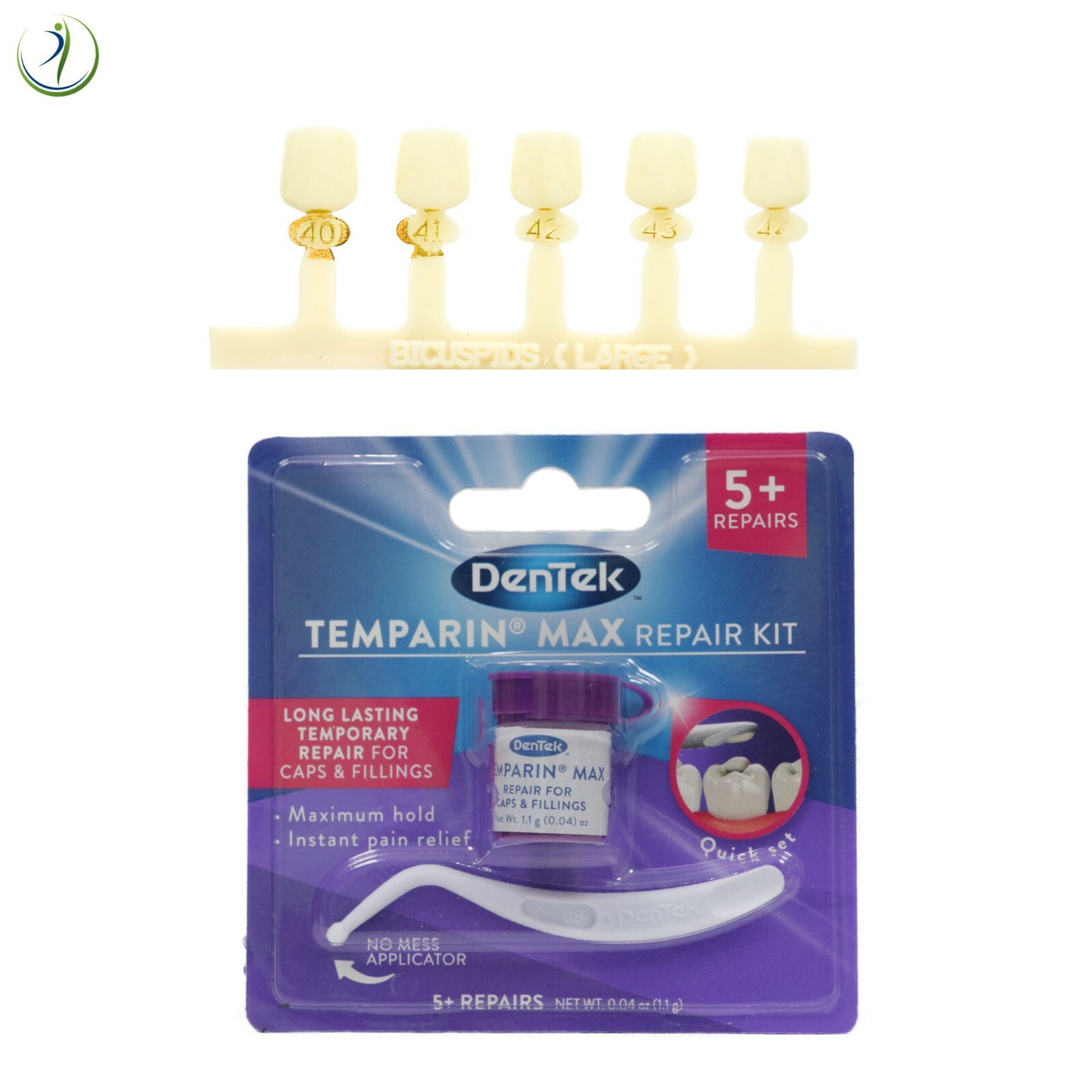 Tooth First Bicuspid Small Dental Temp Crowns Fillings Caps & Dentek Repair Kit