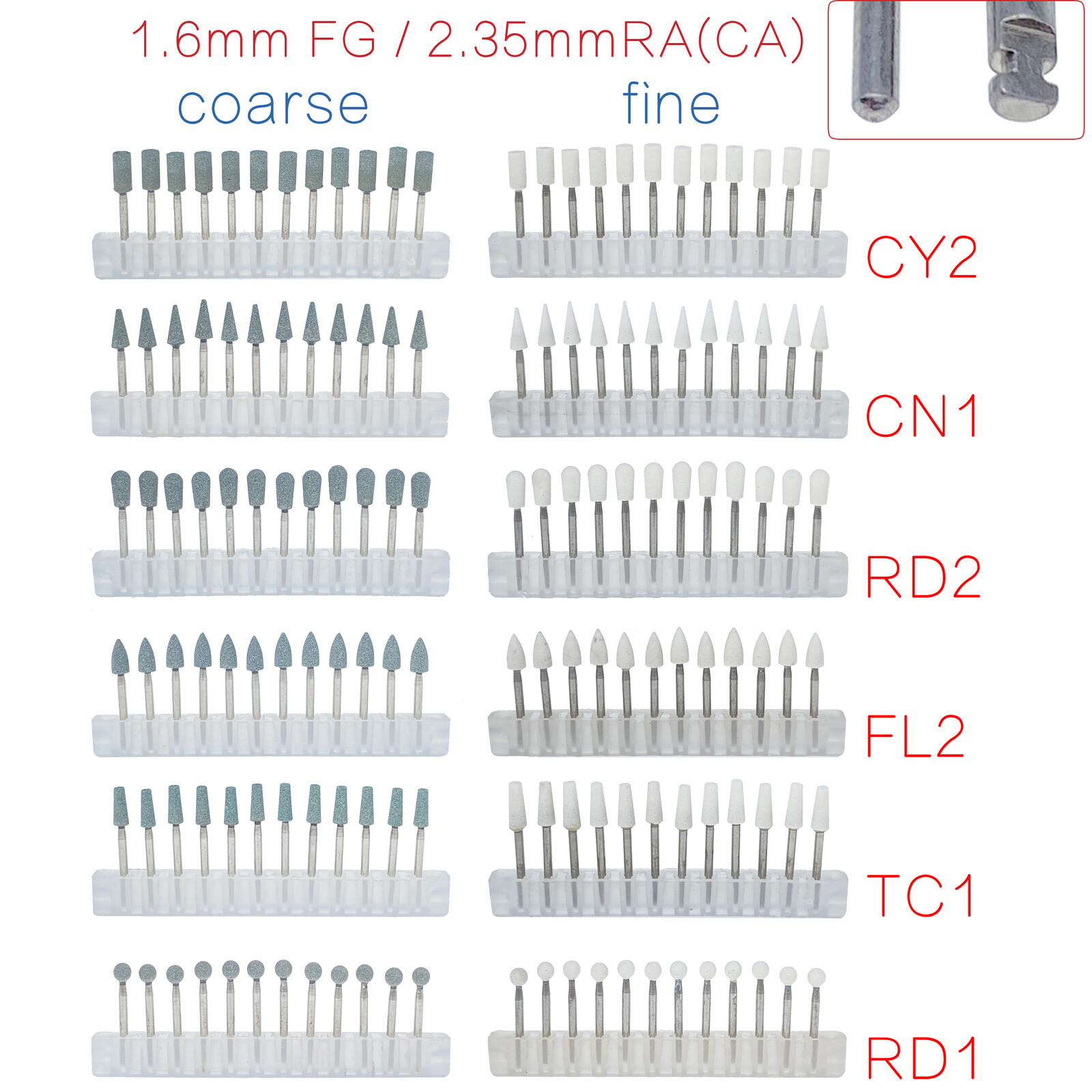 Mounted White / Green Stone Dental Polishing Burs – FG 12/pk Abrasion Point Bur