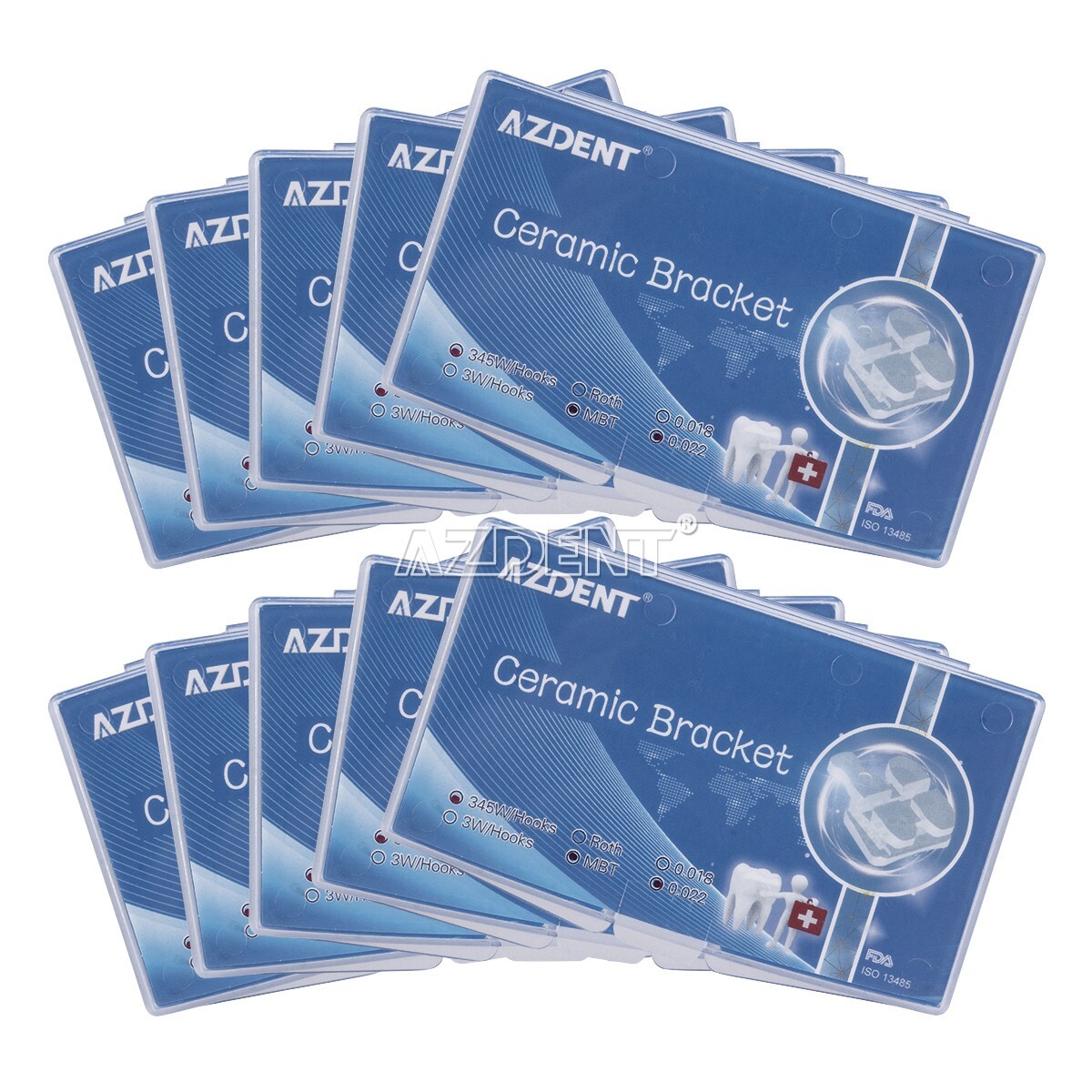 AZDENT Dental Ceramic Brackets Orthodontic Braces Roth.022 345 Hooks 20pcs /kit