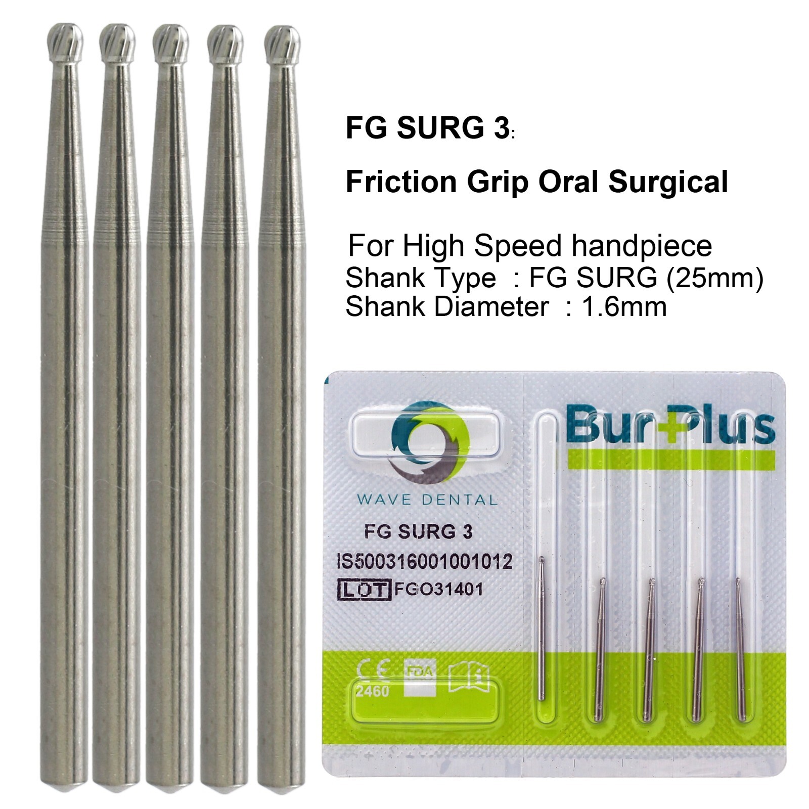 Wave Dental Surgical Burs Round Carbide Surgical Length Bur 25mm FGOS High Speed