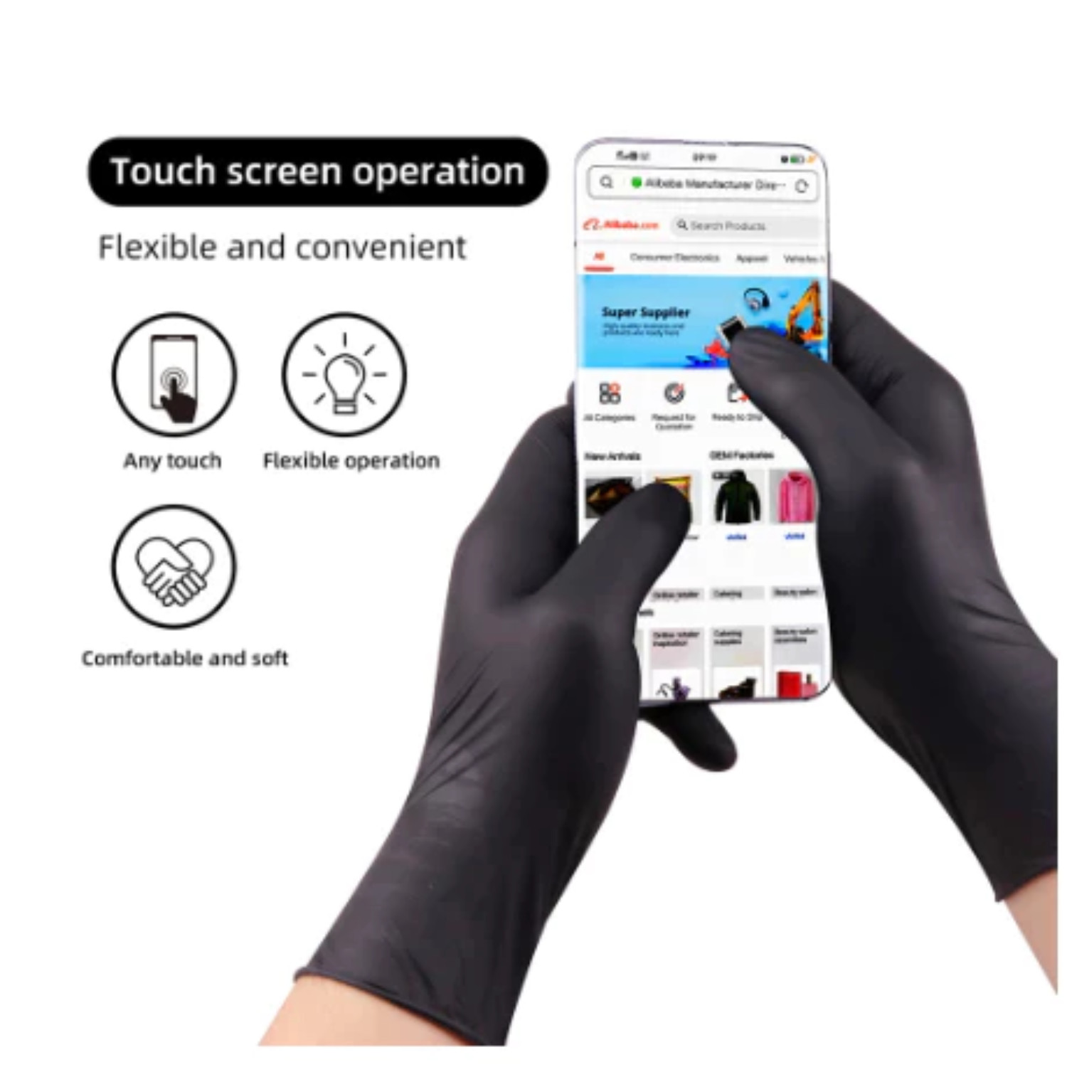 100pcs/box disposable gloves Black vinyl nitrile Sterile Healthcare Food Size M