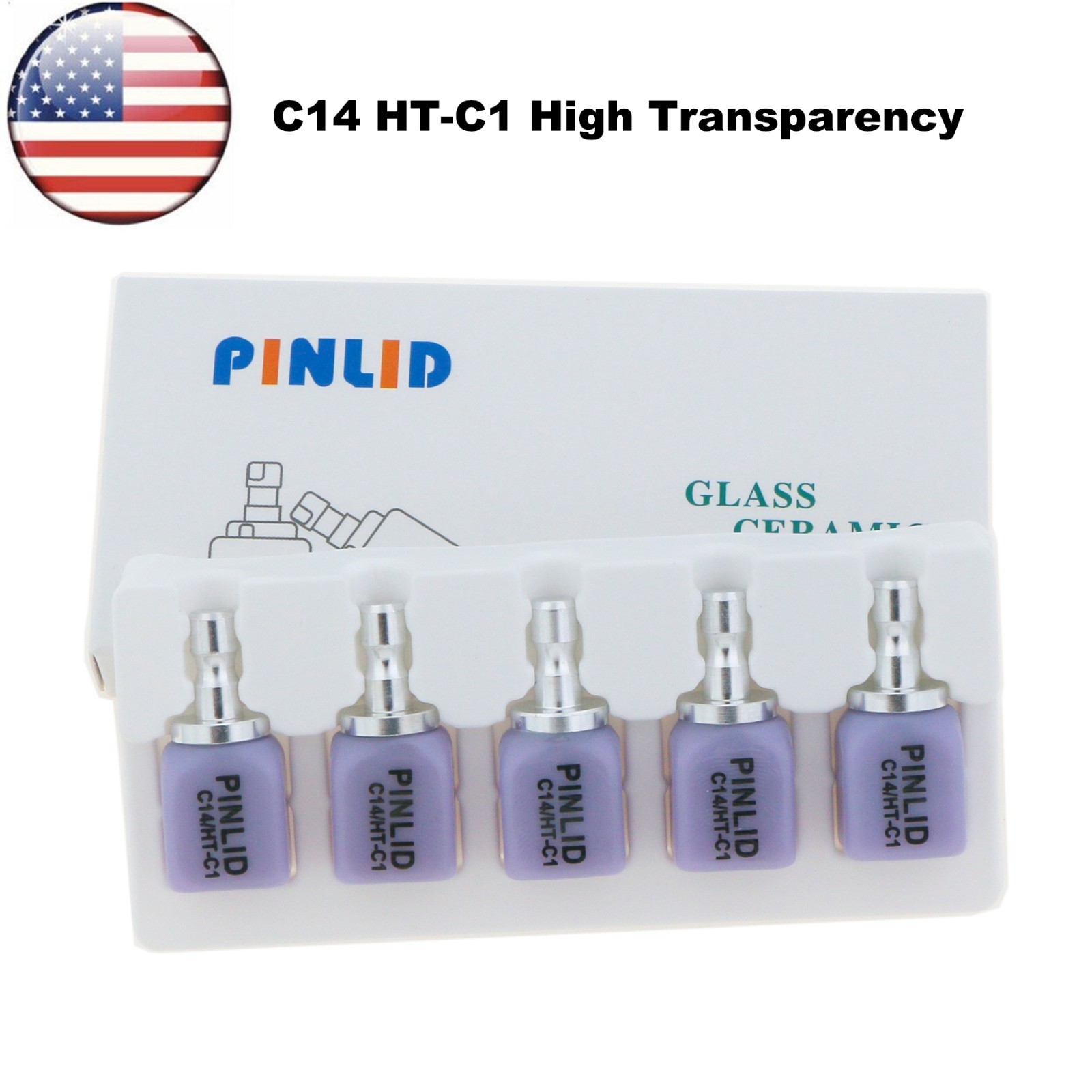 US 5Pcs/Box Dental C14 HT Glass Ceramic Lithium Dislicate Blocks Cerec CAD CAM