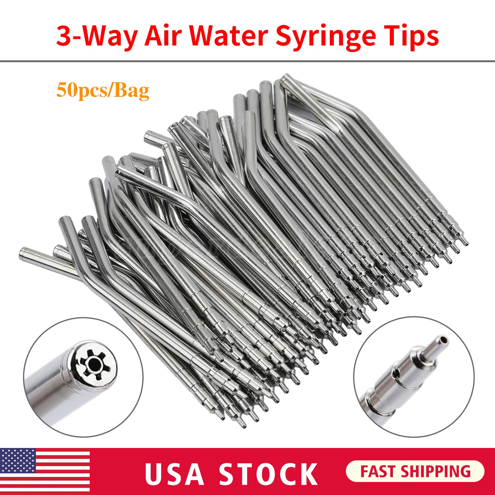 50x Dental Air Water Syringe Spray Nozzles 3-in-1 Alloy Tubes Tips Three Way SA