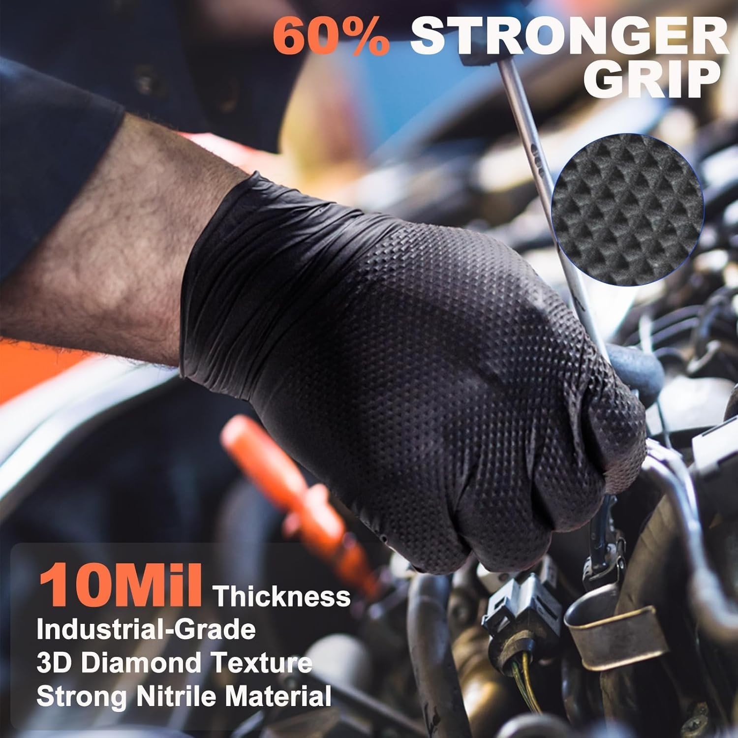 10mil Nitrile Gloves Thick,Industrial Disposable Gloves with Diamond Textured,He