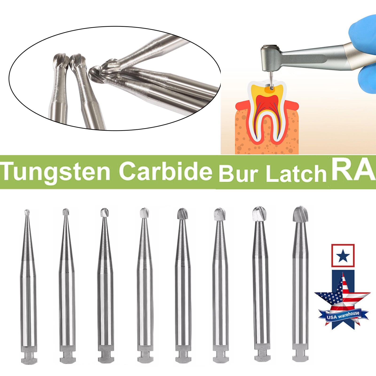 5 Pcs/Pack Dental RA Round Carbide Bur For Slow Speed Latch Type RA 1#-8# Choose