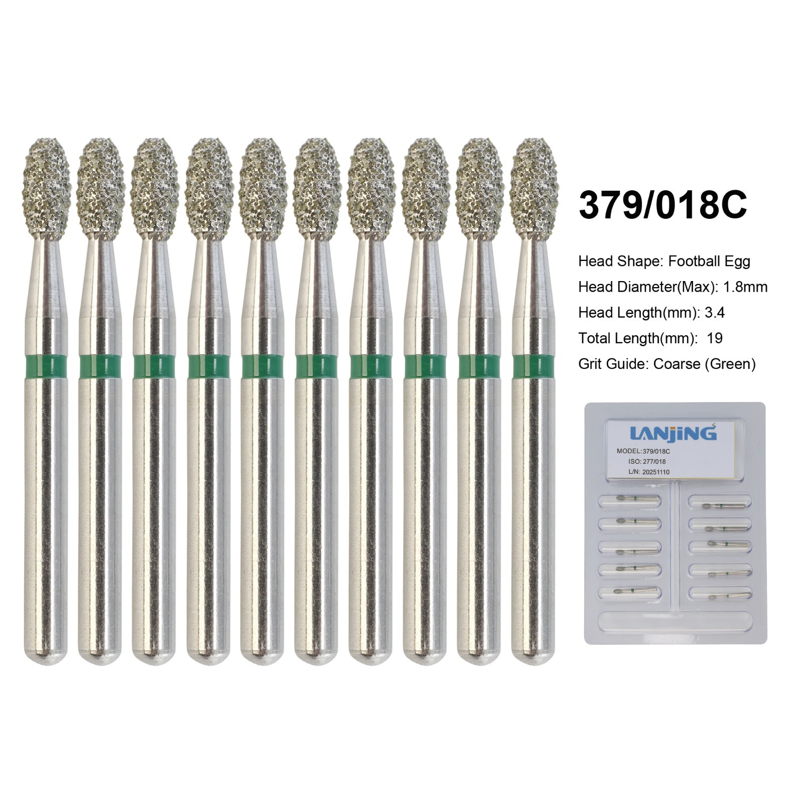 Dental Bur Diamond Burs FG High Speed Round End Taper Cylinder Football Barrel