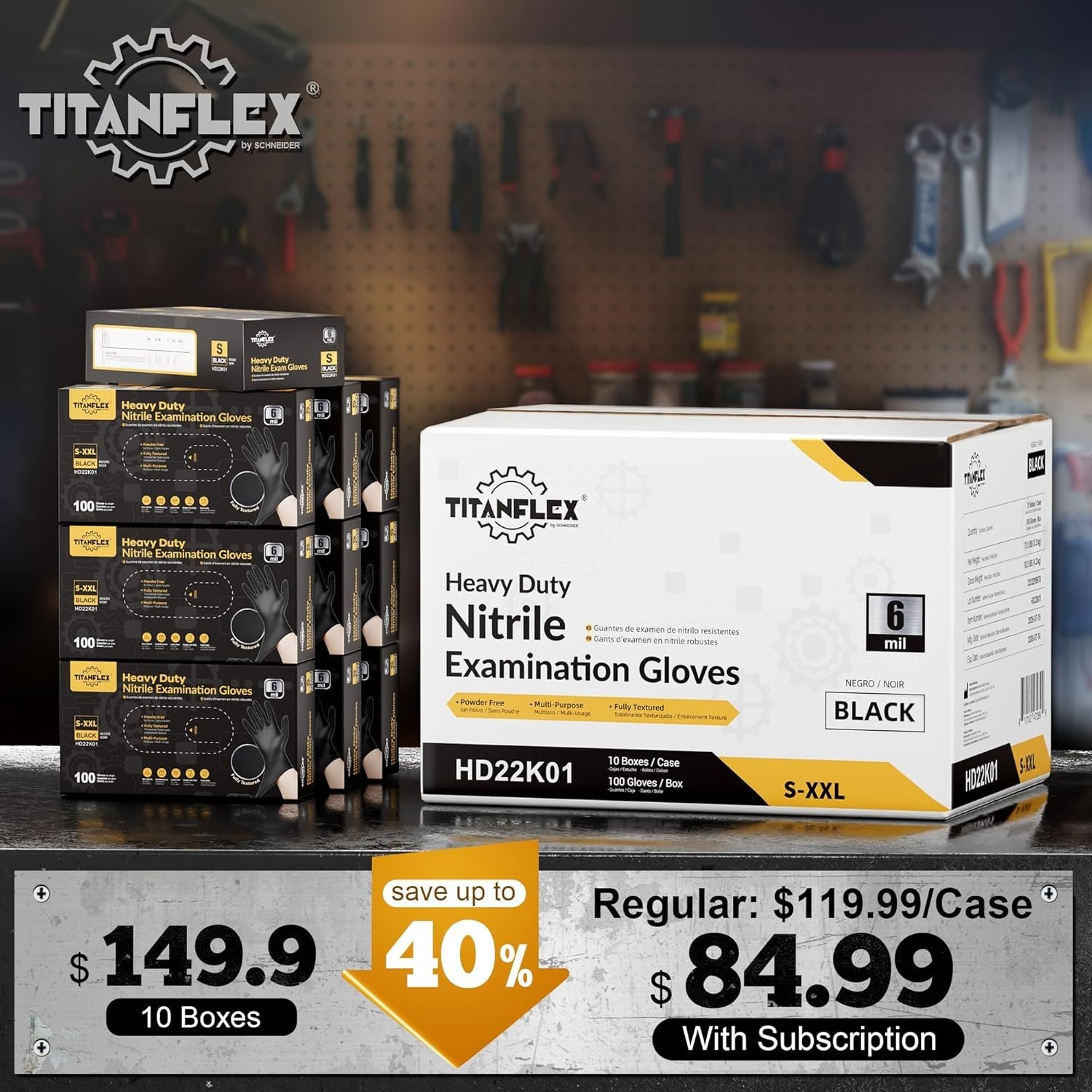 Ambidextrous Black Nitrile Disposable Gloves, 6 Mil, XL – Waterproof, 1000 Pack