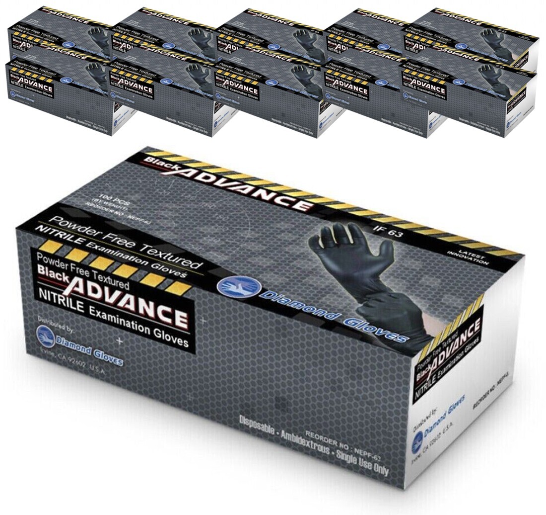 Advance IF63 Nitrile Exam Examination Gloves Thick 6 Mil Black Gloves 1000 Pcs