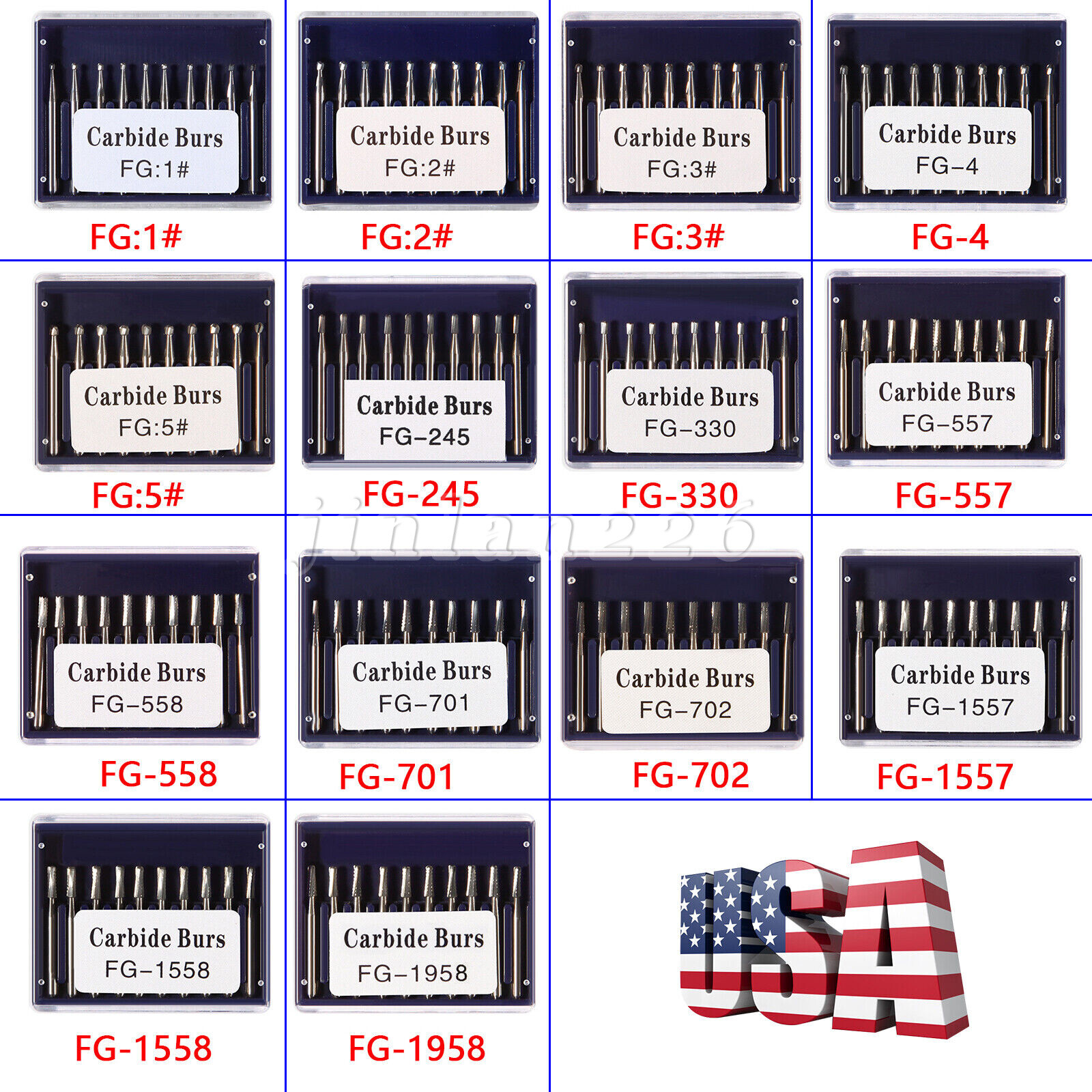 10-100 Uso Dental Acero de Tungsteno FG Fresas Carburo para Alta Velocidad Pieza